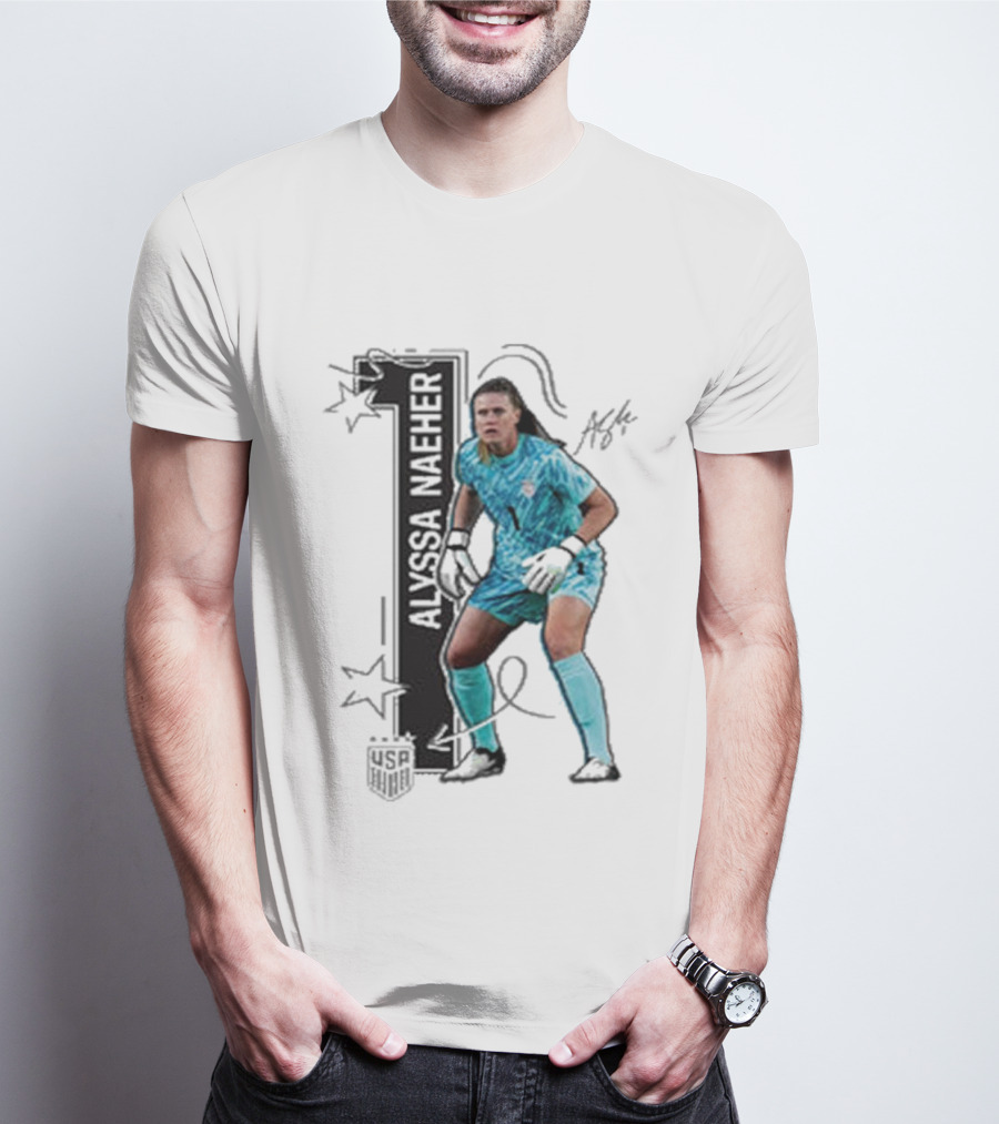 USWNT Alyssa Naeher Number One Star Keeper Signature T-Shirt