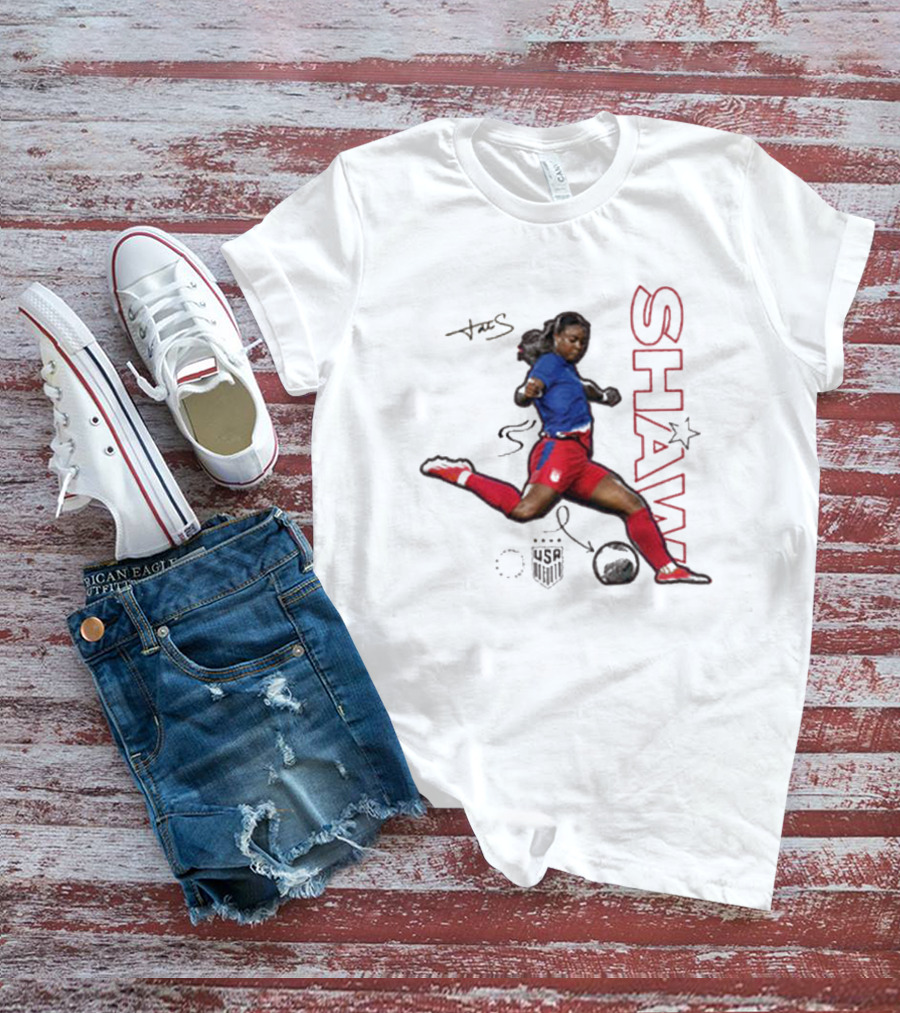 USWNT Jaedyn Shaw Signature Red And Blue Action Pose With Star T-Shirt