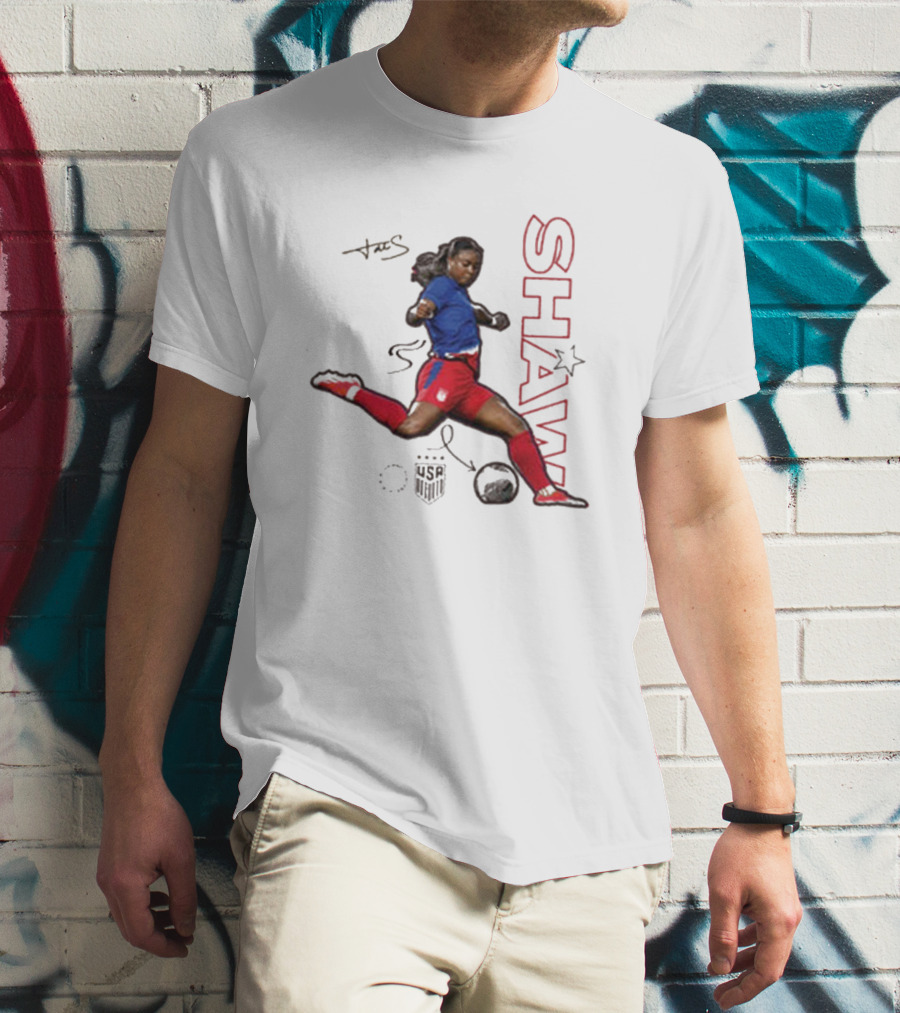 USWNT Jaedyn Shaw Signature Red And Blue Action Pose With Star T-Shirt