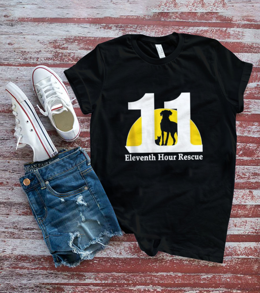 Eleventh Hour Rescue 11 Dog And Cat Silhouette In Yellow Circle T-Shirt