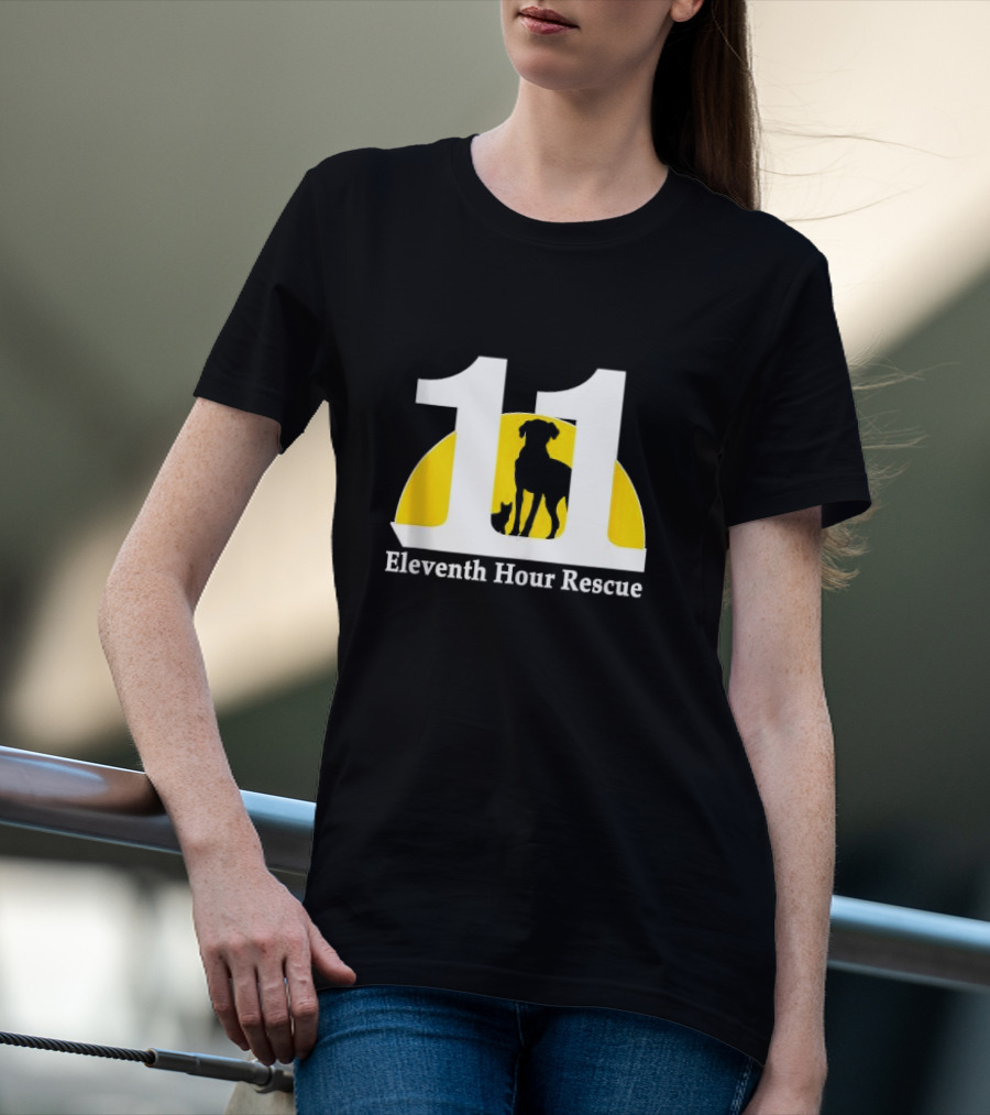 Eleventh Hour Rescue 11 Dog And Cat Silhouette In Yellow Circle T-Shirt