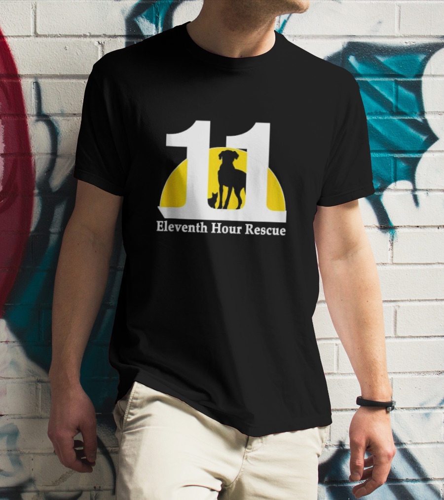 Eleventh Hour Rescue 11 Dog And Cat Silhouette In Yellow Circle T-Shirt