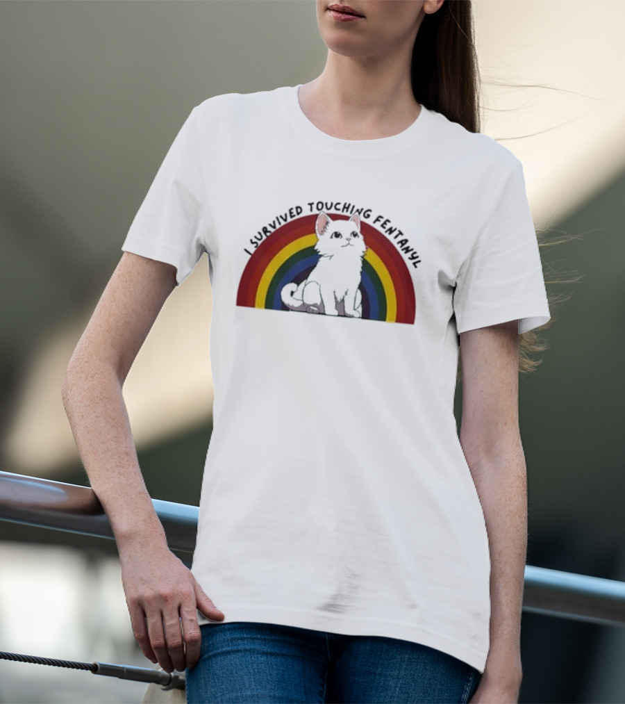 Naomi I Survived Touching Fentanyl Rainbow Cat T-Shirt