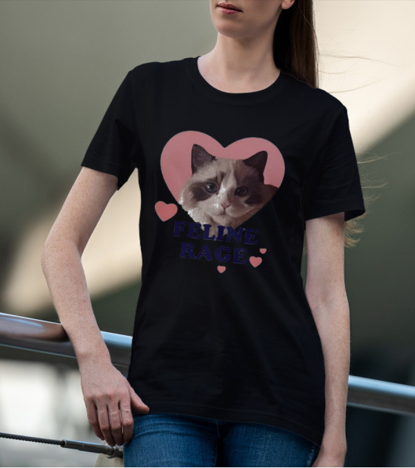 Feline Rage Cat Heart Face T-Shirt