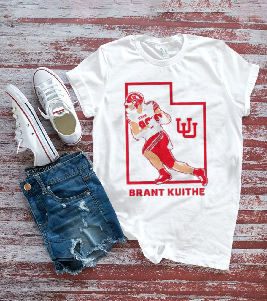Utah Football Brant Kuithe 80 Red Uniform State Outline UU T-Shirt