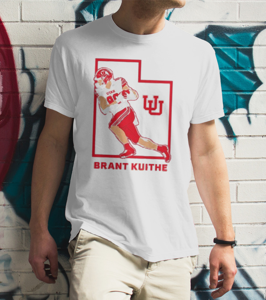 Utah Football Brant Kuithe 80 Red Uniform State Outline UU T-Shirt