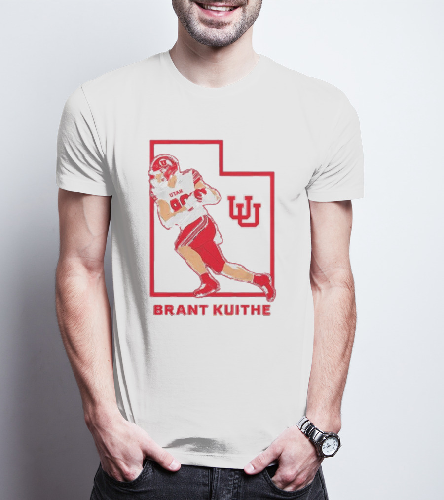Utah Football Brant Kuithe 80 Red Uniform State Outline UU T-Shirt