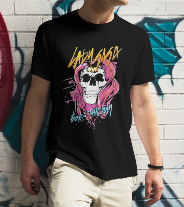 Lady Gaga Born This Way Skull Pink Hair T-Shirt