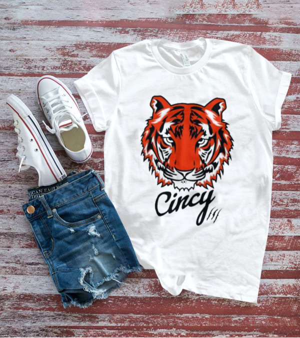 Cincy Tiger Head Bold Orange Black Face T-Shirt