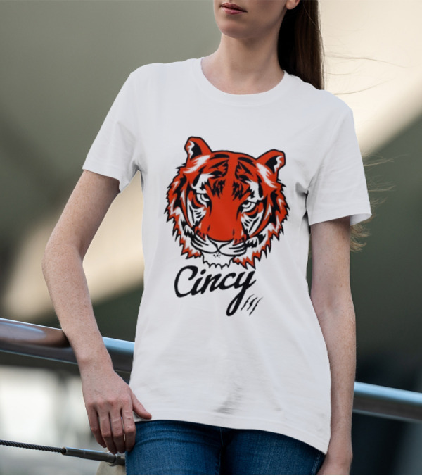 Cincy Tiger Head Bold Orange Black Face T-Shirt