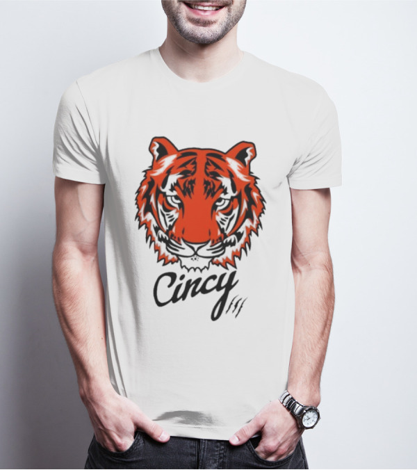 Cincy Tiger Head Bold Orange Black Face T-Shirt