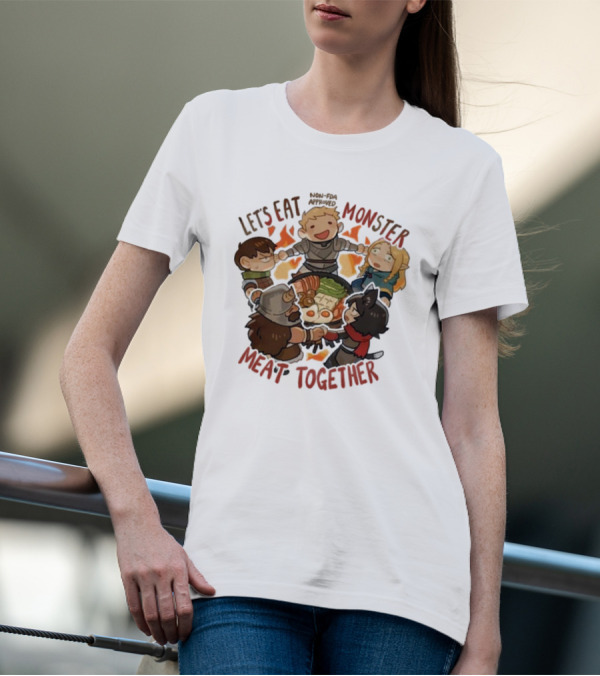 Let’s Eat Monster Meat Together Non-FDA Approved Dungeon Meshi Characters Enjoying Feast T-Shirt