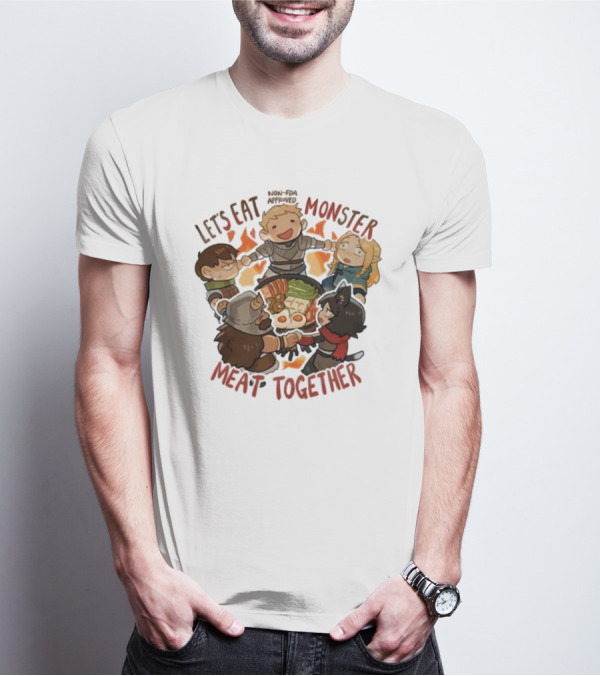 Let’s Eat Monster Meat Together Non-FDA Approved Dungeon Meshi Characters Enjoying Feast T-Shirt