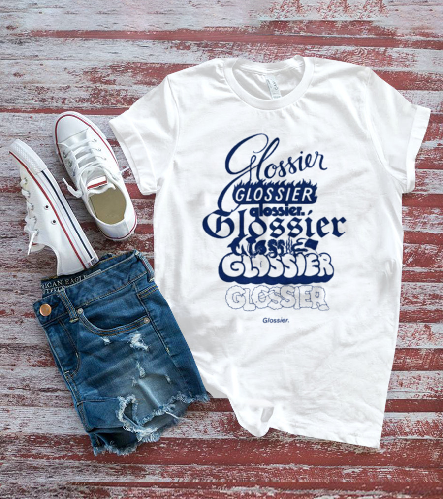 Glossier Multistyle Text Design With Repeated Glossier Branding T-Shirt