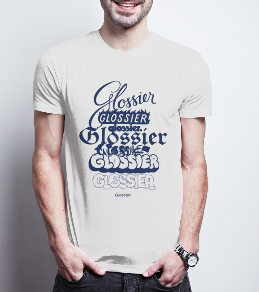 Glossier Multistyle Text Design With Repeated Glossier Branding T-Shirt