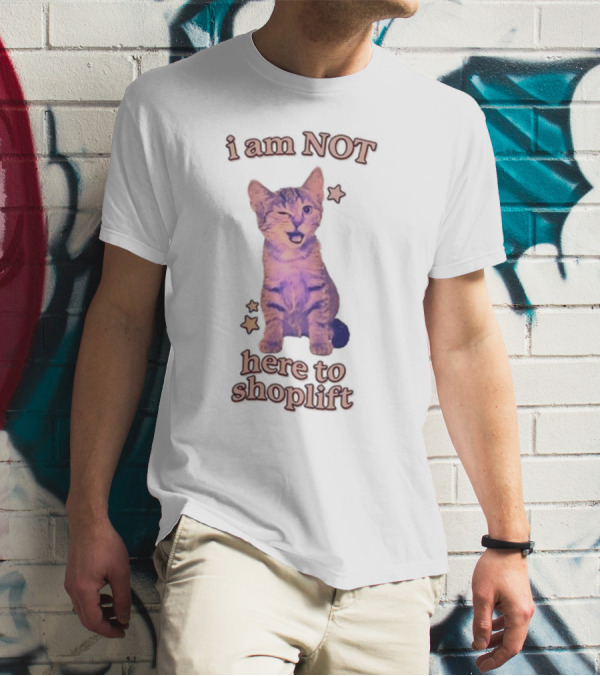 Gotfunny I Am Not Here To Shoplift Winking Cat With Stars T-Shirt