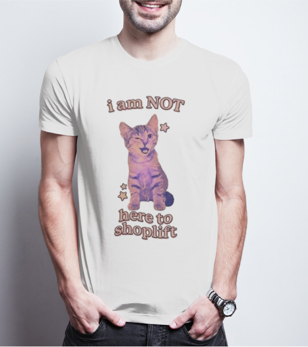 Gotfunny I Am Not Here To Shoplift Winking Cat With Stars T-Shirt