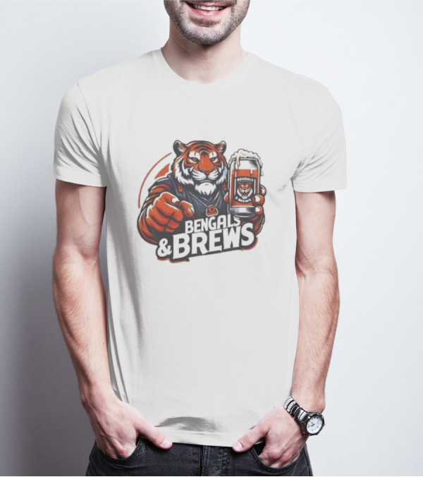 Bengals And Brews Tiger Beer Mug Football Fan T-Shirt