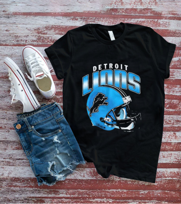 Detroit Lions Blue Gradient Helmet Football T-Shirt