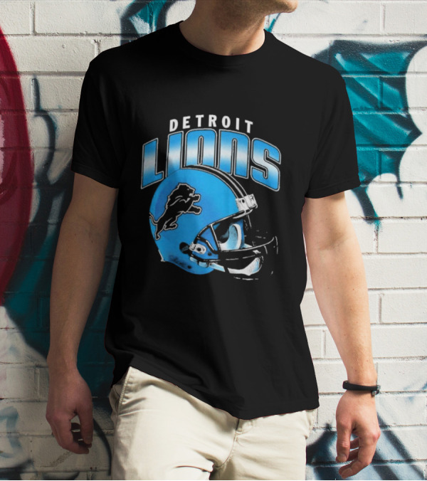 Detroit Lions Blue Gradient Helmet Football T-Shirt