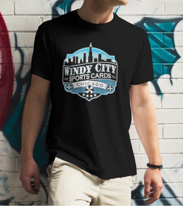 Windy City Sports Cards Chicago Skyline Badge T-Shirt
