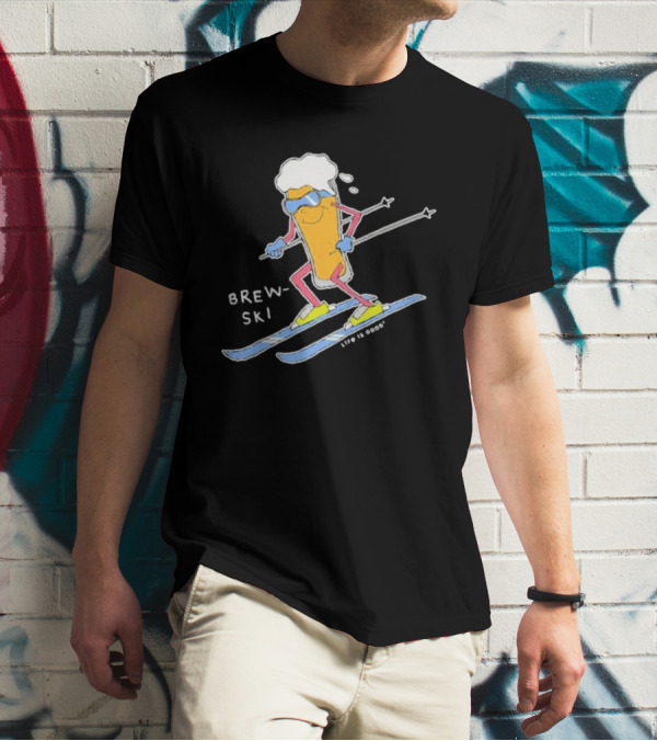 Brewski Life Is Good Skiing Beer Glass Character T-Shirt