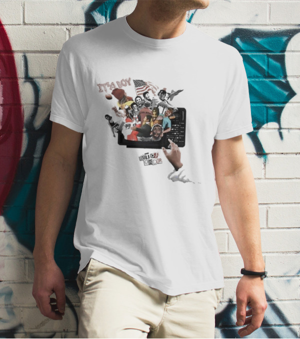 IT’S A BOY OUT OF ORDER Collage American Flag Football Icons T-Shirt