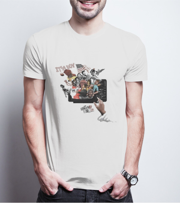 IT’S A BOY OUT OF ORDER Collage American Flag Football Icons T-Shirt
