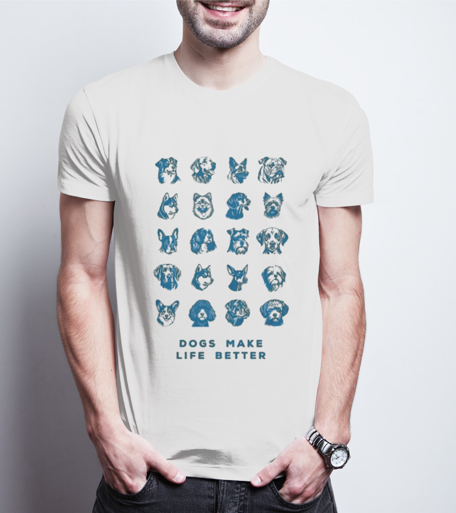 Dogs Make Life Better With Colorful Dog Faces T-Shirt