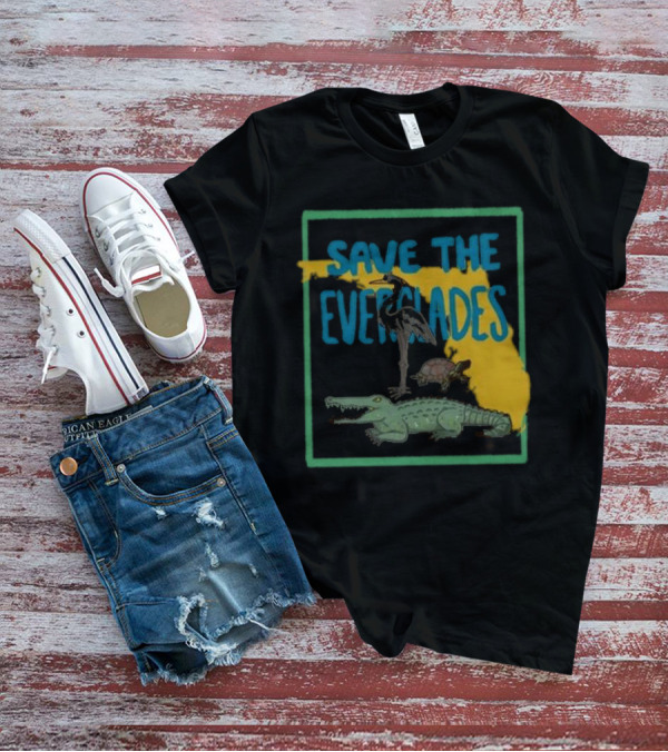 Gators Daily Save The Everglades Florida Map With Alligator, Heron, And Turtle T-Shirt