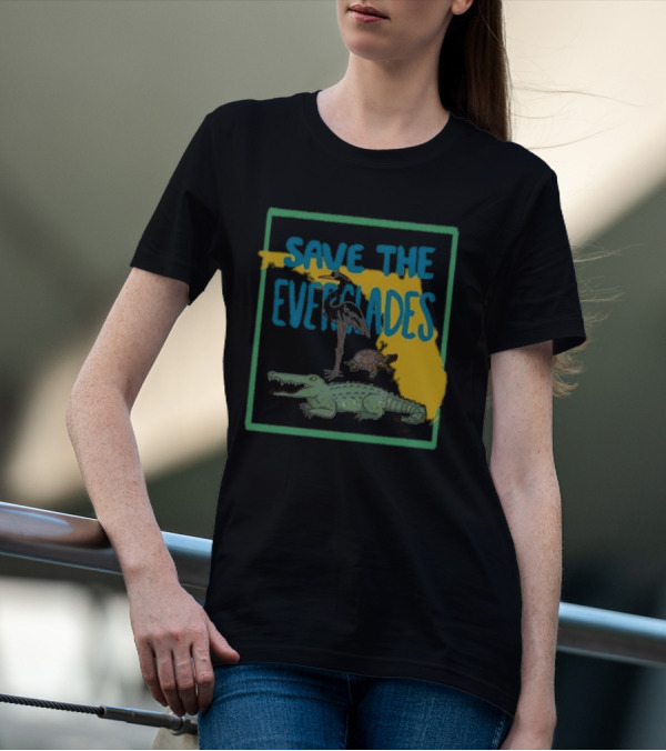 Gators Daily Save The Everglades Florida Map With Alligator, Heron, And Turtle T-Shirt