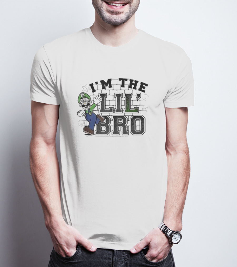 I'm The Lil' Bro Luigi Action Pose Super Mario Dark T-Shirt