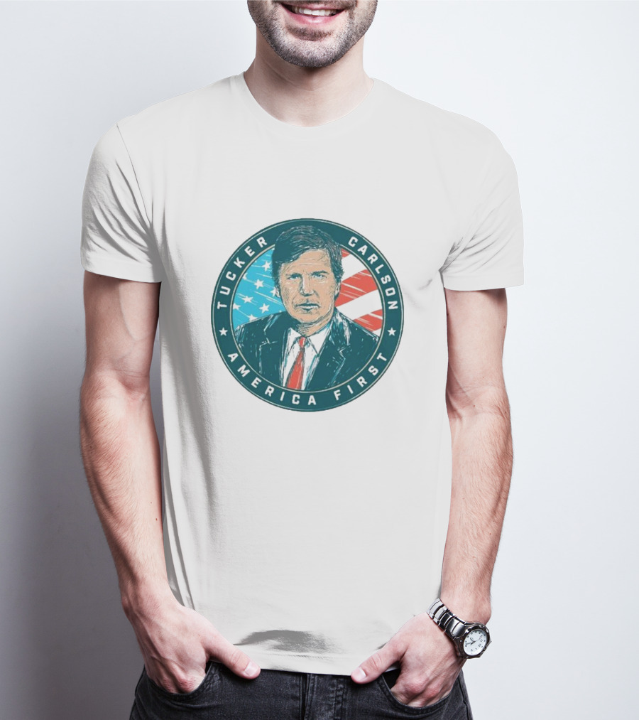 Tucker Carlson America First United States Flag Background T-Shirt