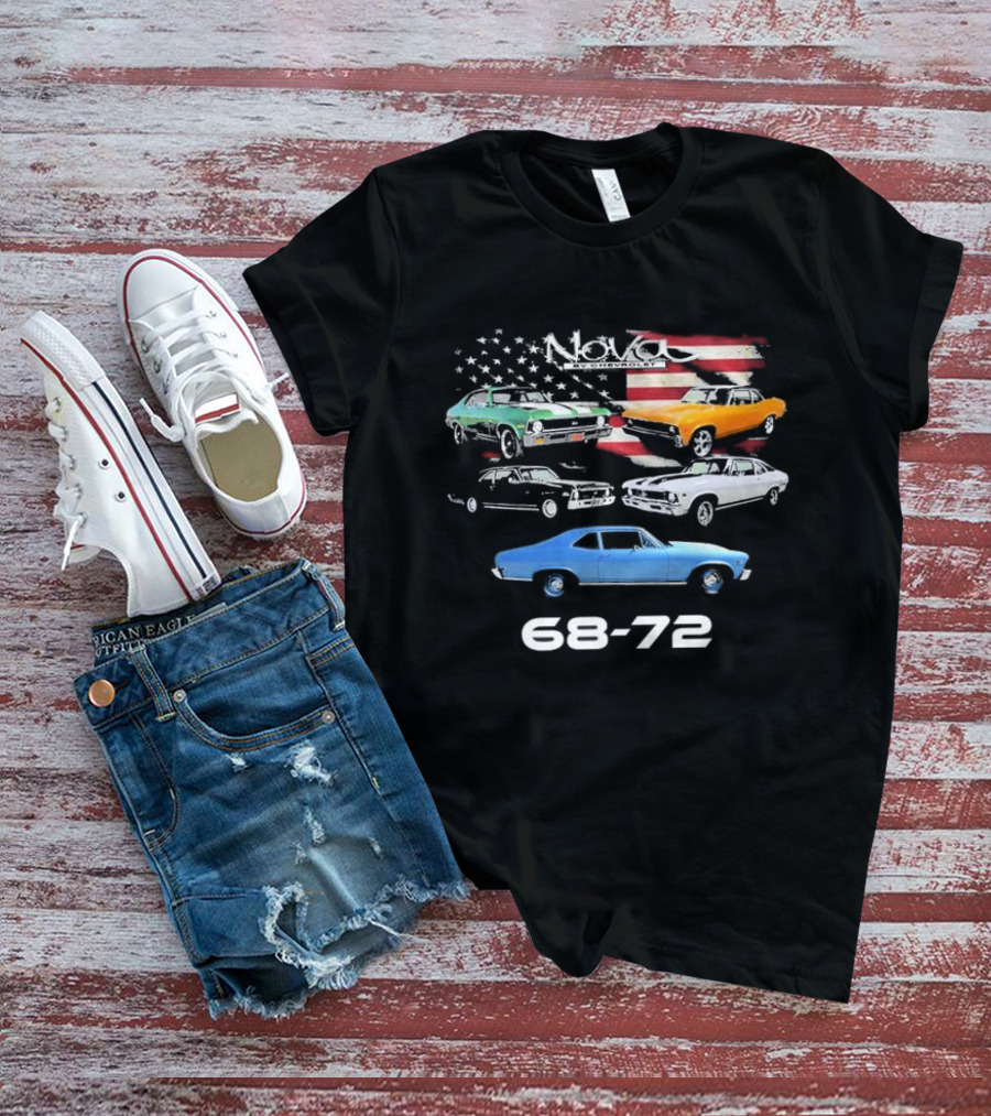Nova By Chevrolet 68-72 American Flag Classic Cars T-Shirt