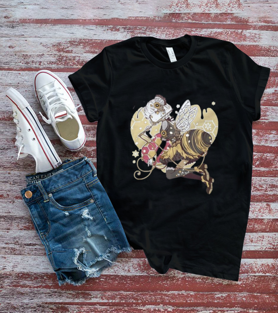 Golden Guardian Of The Hive Ethereal Anime Character With Wings And Honeycomb Elements T-Shirt