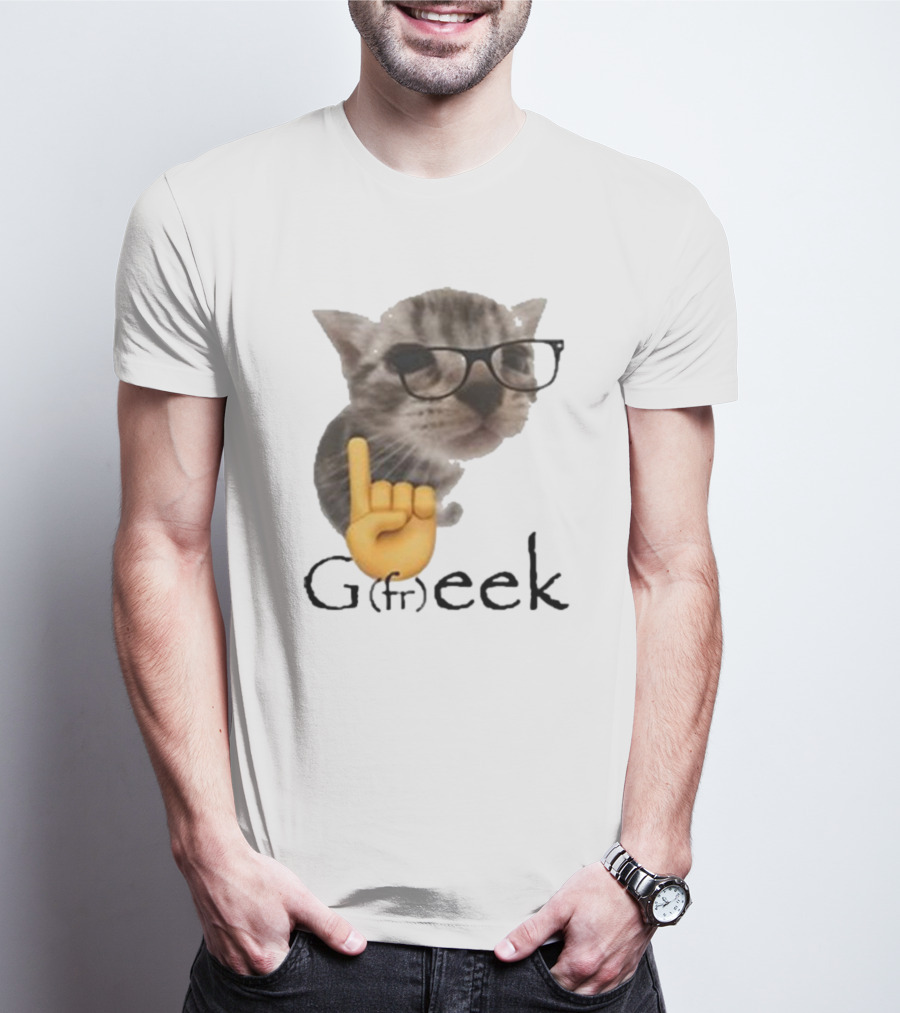 Goofy Ahhs Geek Cat Meme With Glasses And Emoji Finger T-Shirt