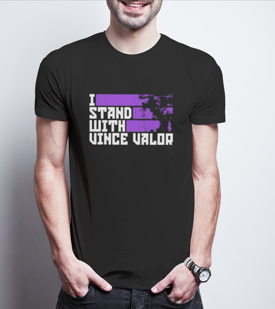 I Stand With Vince Valor Purple Distressed Flag T-Shirt