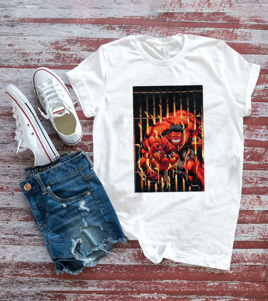 Marvel Red Hulk Escaping Fiery Cage T-Shirt