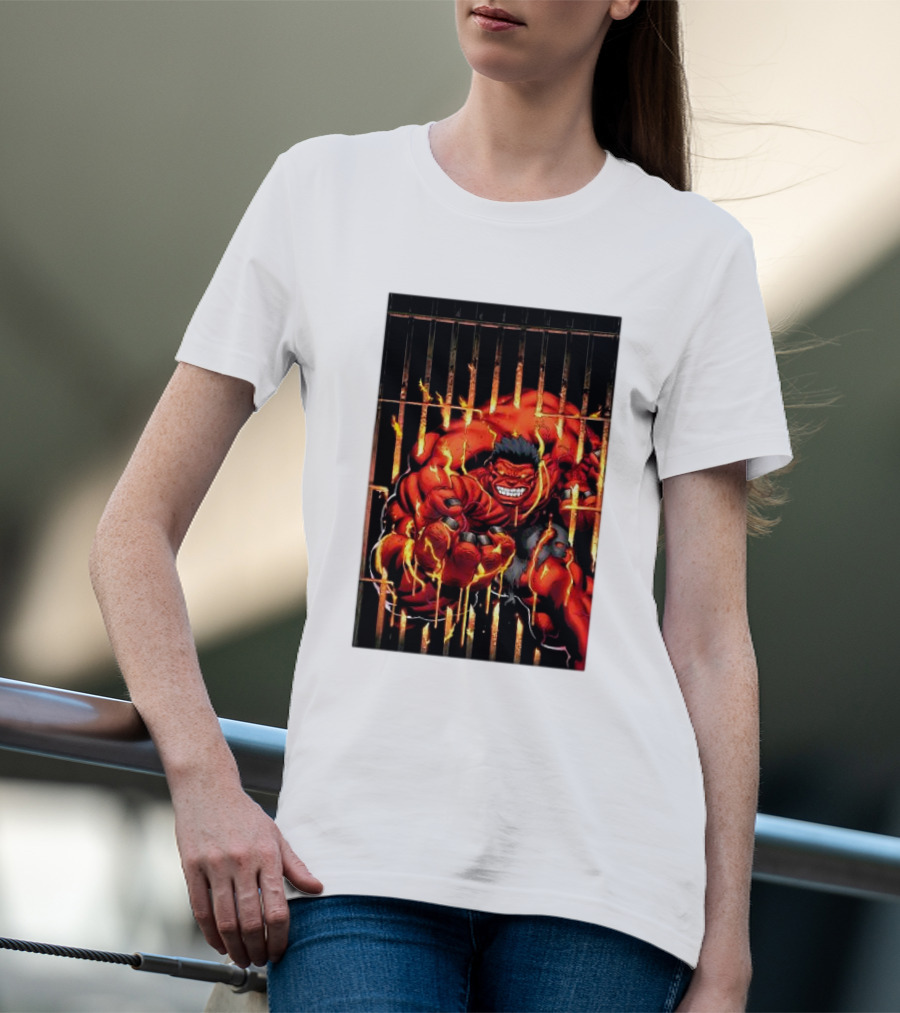 Marvel Red Hulk Escaping Fiery Cage T-Shirt