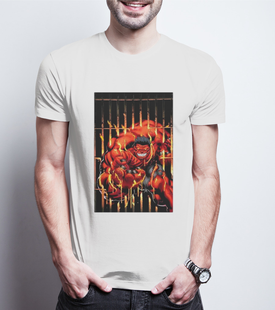 Marvel Red Hulk Escaping Fiery Cage T-Shirt