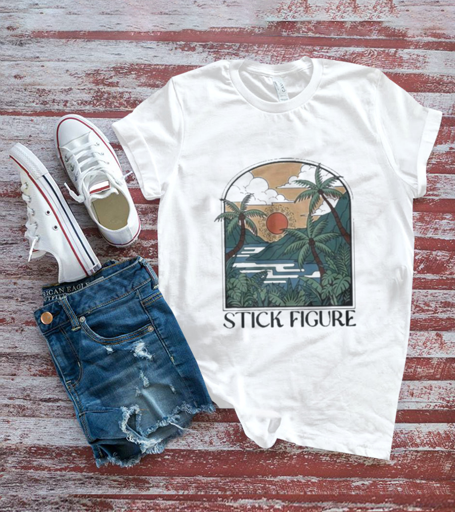 Stick Figure Tropical Sunset Paradise T-Shirt