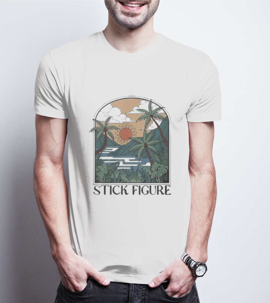 Stick Figure Tropical Sunset Paradise T-Shirt