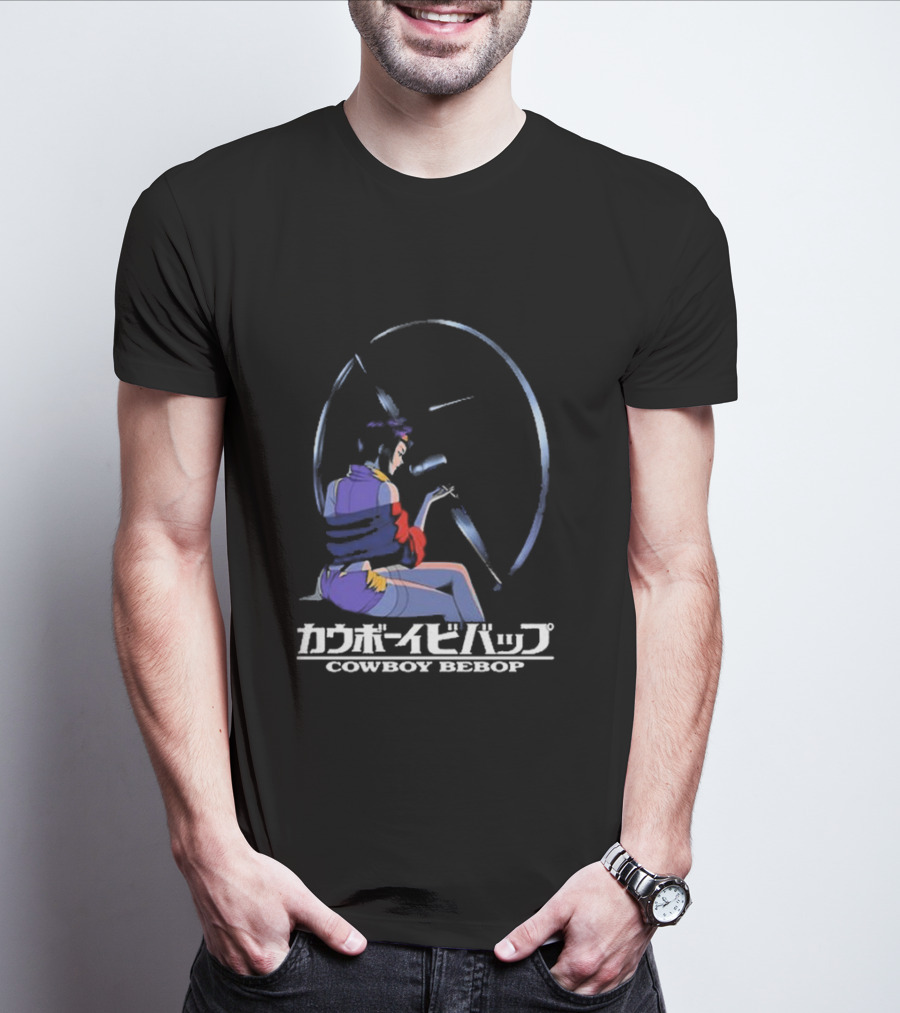 Cowboy Bebop Anime Character Sitting With Reflective Circular Background T-Shirt