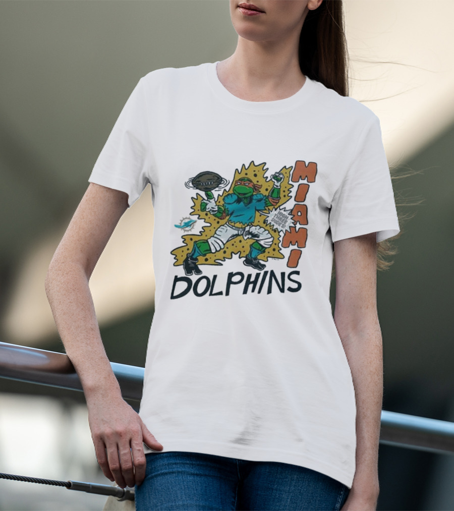 TMNT Michelangelo Miami Dolphins Crossover Comic T-Shirt