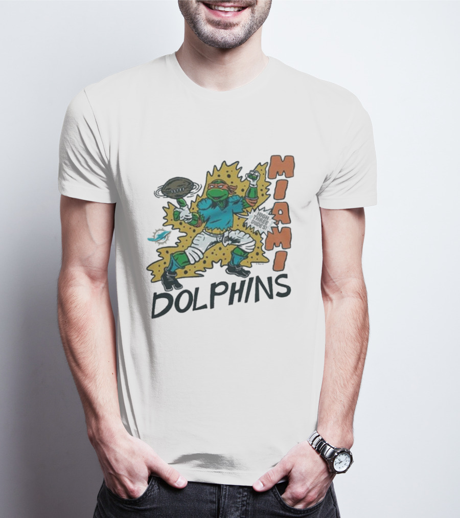 TMNT Michelangelo Miami Dolphins Crossover Comic T-Shirt