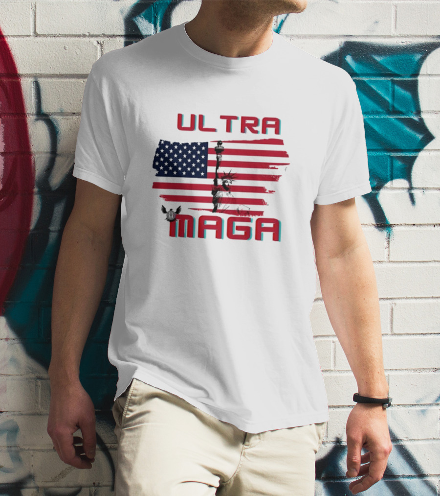 Ultra Maga American Flag With Statue Of Liberty And Eagle T-Shirt