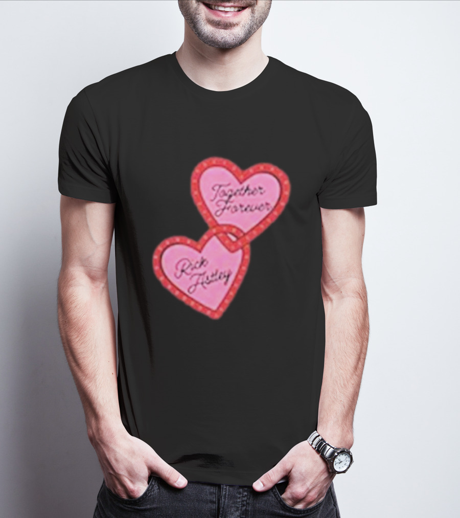 Together Forever Rick Astley Hearts Black T-Shirt