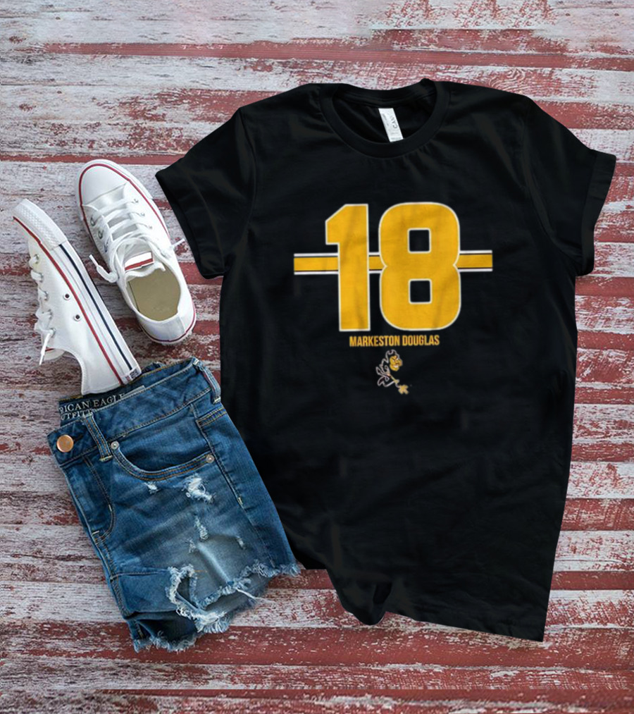 Markeston Douglas 18 Stripe ASU Football With Sun Devil Mascot T-Shirt