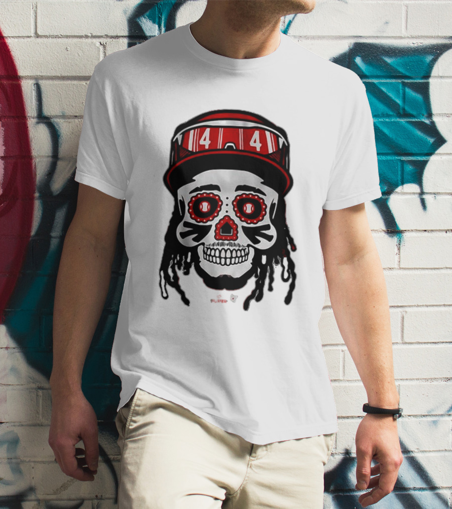 Elly De La Cruz Sugar Skull 44 Red Helmet T-Shirt