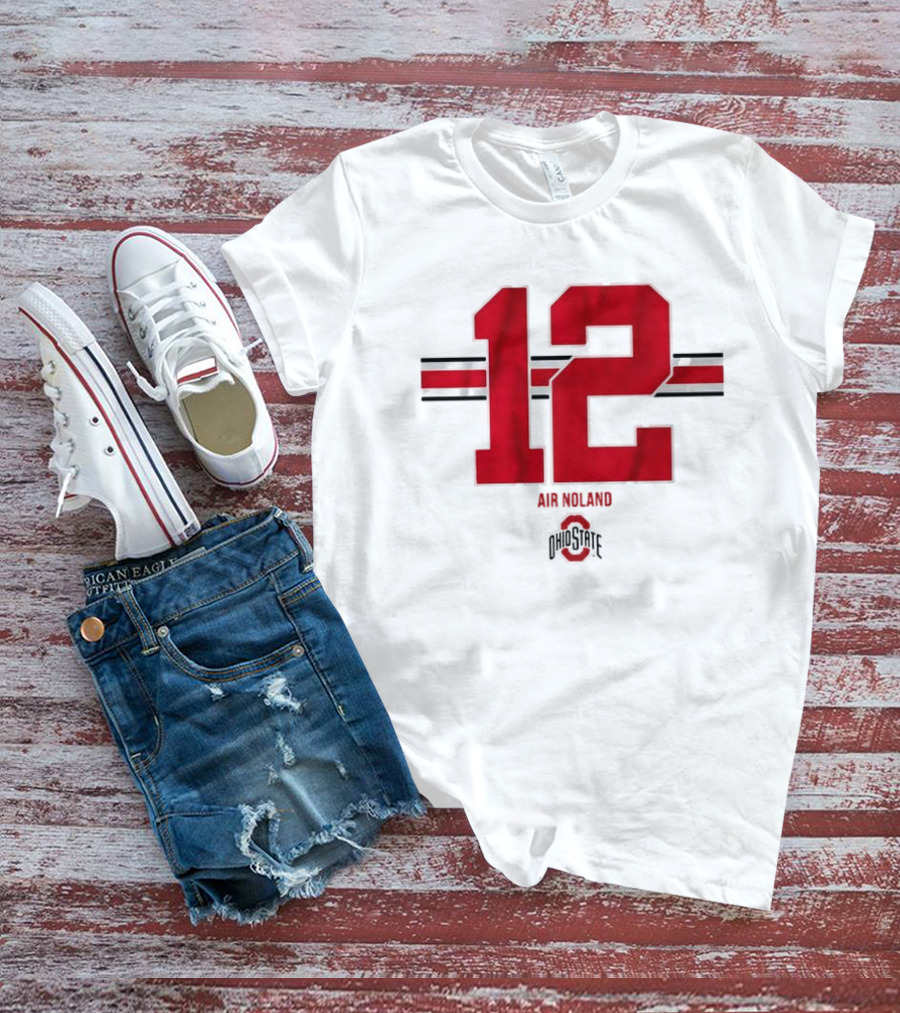 Ohio State 12 Air Noland Scarlet And Gray Stripe T-Shirt